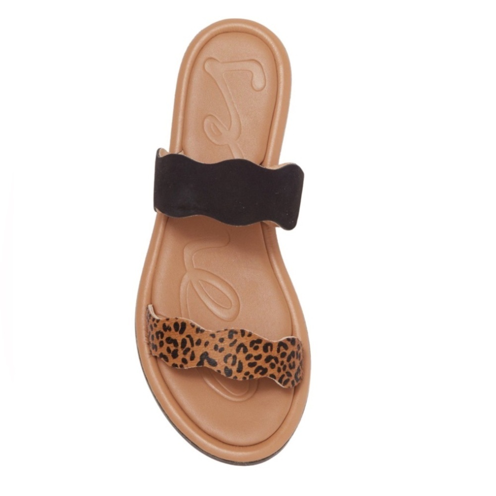 NIB Joules Aimee Snakeskin Embossed Leather Slide Sandal